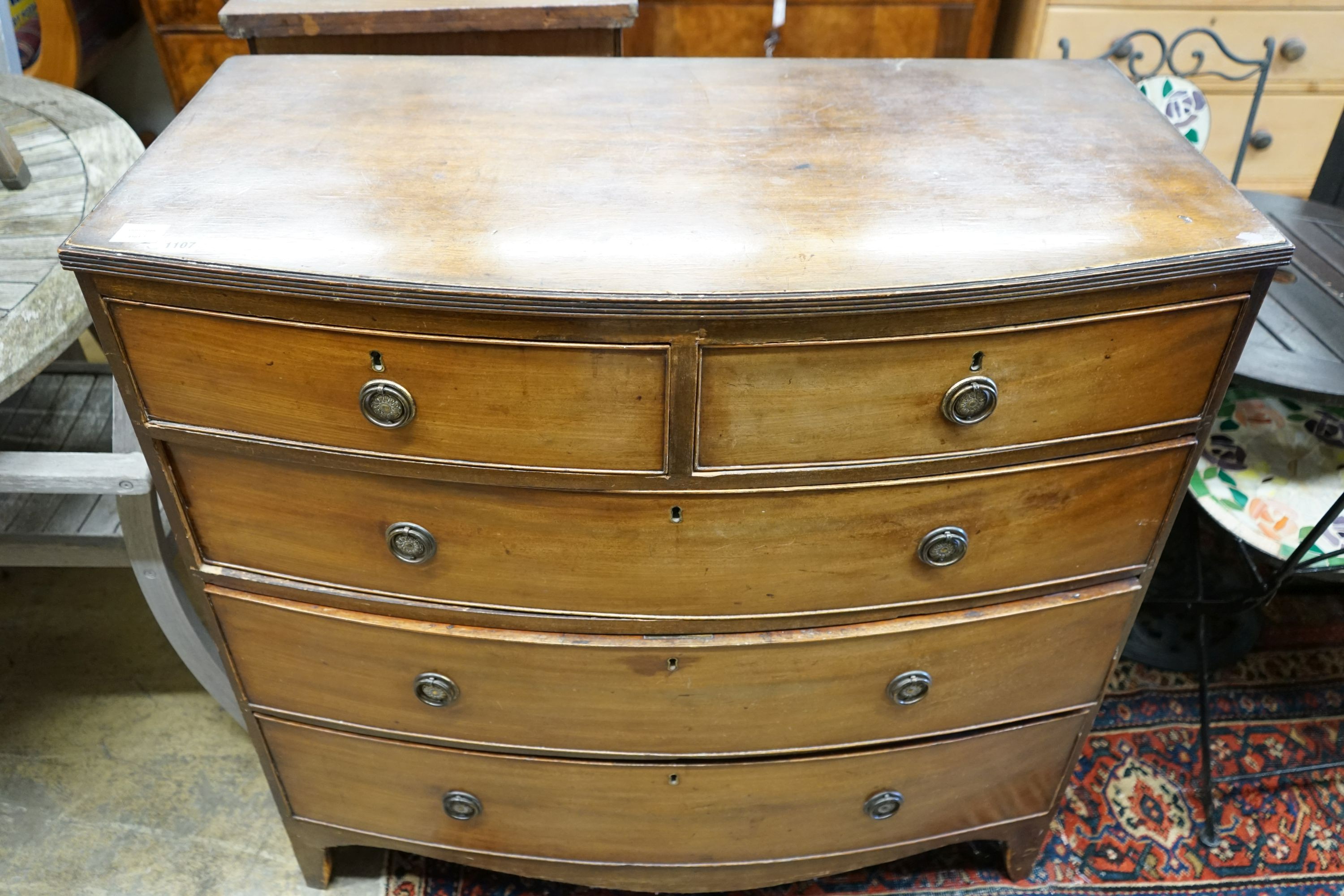 A Regency mahogany bow front chest of drawers, width 105cm, depth 54cm, height 103cm